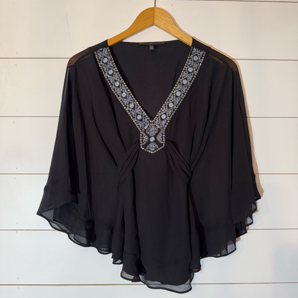 WHBM Embellished Capelet-Style Chiffon Blouse